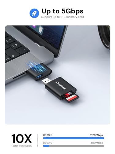 SD Card Reader, Dockteck USB 3.0 Card Reader to Micro SD Card Adapter, 5G SD Memory Card Reader, USB A - C Adapter, Dual-Slot Card Reader for UHS-I SD/Micro SD/SDHC/SDXC/MMC, Support OTG for Plug&Play
