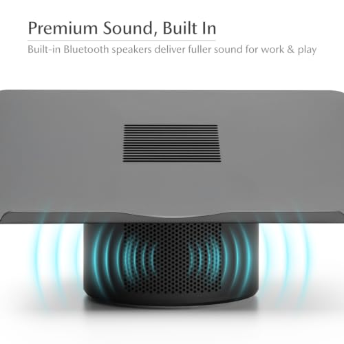 Mossion M1 Laptop Stand with Cooling Fan, Bluetooth Speakers & USB Hub - Titanium Gray | 360° Rotating Aluminum Ergonomic Laptop Stand for Laptops up to 18"