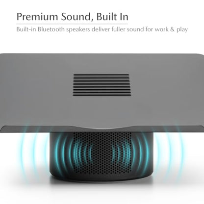 Mossion M1 Laptop Stand with Cooling Fan, Bluetooth Speakers & USB Hub - Titanium Gray | 360° Rotating Aluminum Ergonomic Laptop Stand for Laptops up to 18"