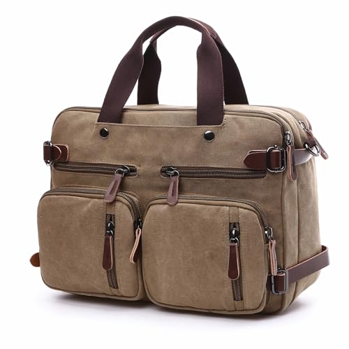 Saddhu Laptop Tote Bag for Women Men 3 in 1 Convertible Messenger Briefcase Shoulder Handbag for Work Bussiness - color: Khaki, size: 17"