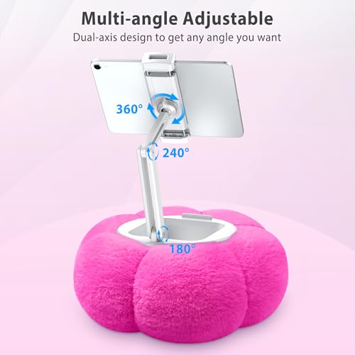 CreaDream Pumpkin Tablet Pillow Stand, Adjustable Pillow Stand for Lap Bed | Detachable Snack Bowl, Fits 4.7"-13" Kindle, Tablets, iPad, Soft Plush Fabric, for Reading and Relaxation on Bed, Couch - color: Hot Pink