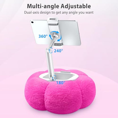 CreaDream Pumpkin Tablet Pillow Stand, Adjustable Pillow Stand for Lap Bed | Detachable Snack Bowl, Fits 4.7"-13" Kindle, Tablets, iPad, Soft Plush Fabric, for Reading and Relaxation on Bed, Couch - color: Hot Pink