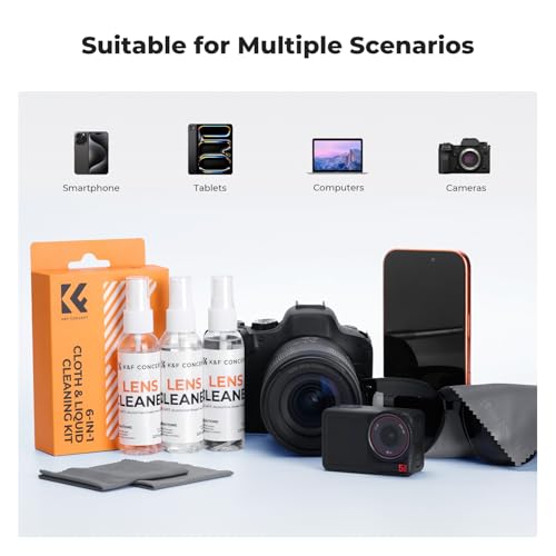 K&F CONCEPT Cleaner Spray Kit,with Microfiber Cloth X3,Glasses Cleaner X3 | 60ml Mild Cleaning Liquid,High Density Cloths,Individually Packaged,Washable & Reusable,For Eyeglasses,Screen,and Camera,MK01