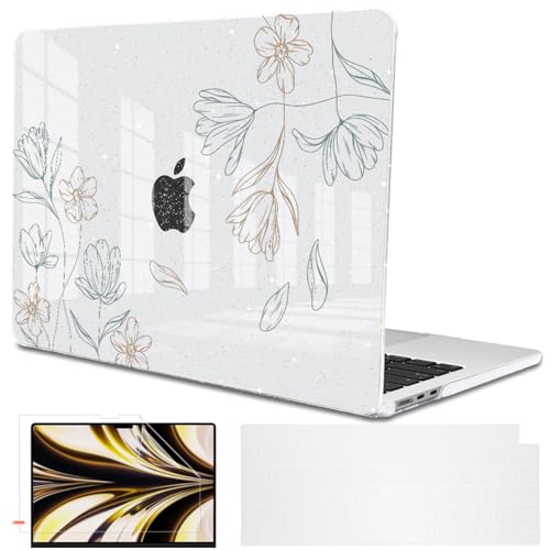 Case Compatible with MacBook Air 13 inch M5 2026-2022 M4 M3 M2 A3449 A3240 A3113 A2681, Plastic Hard Shell Scratch Resistant Protective Cover for MacBook Air 13.6 M5 Case, Line Flower - color: Line Flower