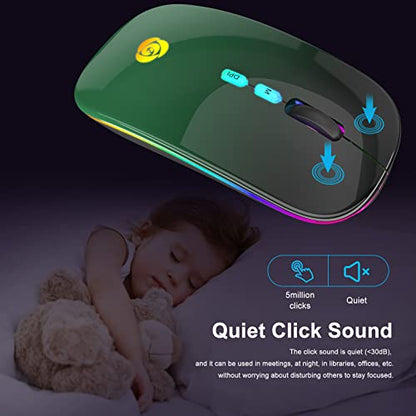 CC Store Wireless Mouse for Laptop,USB-C Rechargeable with Dual Connection | Bluetooth mouse with 2.4GHz USB receiver, silent slim design, adjustable DPI for laptop,MacBook,PC and tablet,Black-green - color: Black-green