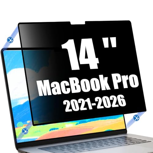 Privacy Screen for MacBook Pro 14 Inch (2021-2026, M1-M5 Pro & Max) | Ultra-Thin Edge Adhesive, Blue Light Filter, Anti-Glare, Scratch Resistant, Close Without Removing, Sleep Mode Compatible - size: MacBook Pro 14'' (2021-2024)