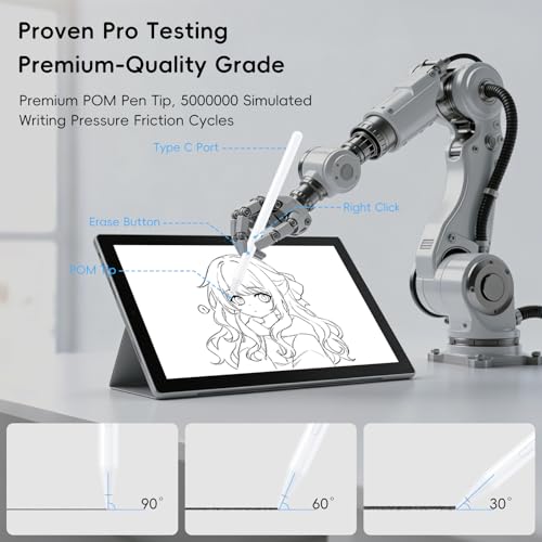 Rechargeable MPP 2.0 Tilt Pen for HP/Surface/Kobo, 4096 Pressure & Magnetic | Two Side Button, Palm Rejection Stylus for Surface Pro 11-3, Laptop/Book/Go/Studio for Students Artists Drawing Note-Taking - color: White