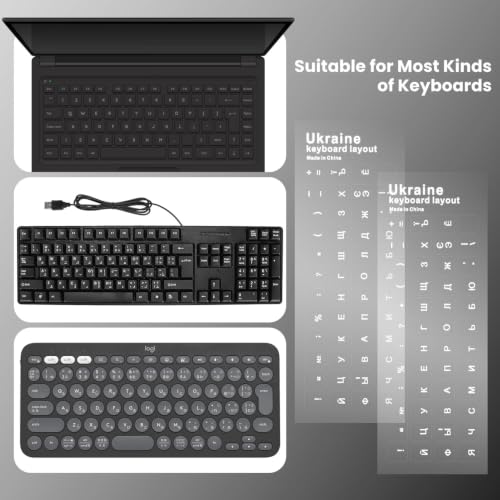 2PCS Ukrainian Keyboard Letter Stickers: Ukraine Keyboard Letters Replacement Sticker, Borderless Characters Alphabet for Laptop Computer PC Desktop, Peel-Off Film, Leave Letters - size: Ukrainian