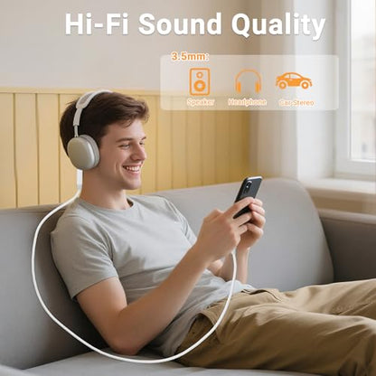 Aux to USB C, 6.6ft Extra Long USB C to 3.5mm Audio Aux Jack Adapter Cable, Hi-Fi DAC Lossless Sound, Plug and Play for iPhone 17/16/15 Pro Max, Samsung S24/S23, Pixel, Car Stereo & Home Audio