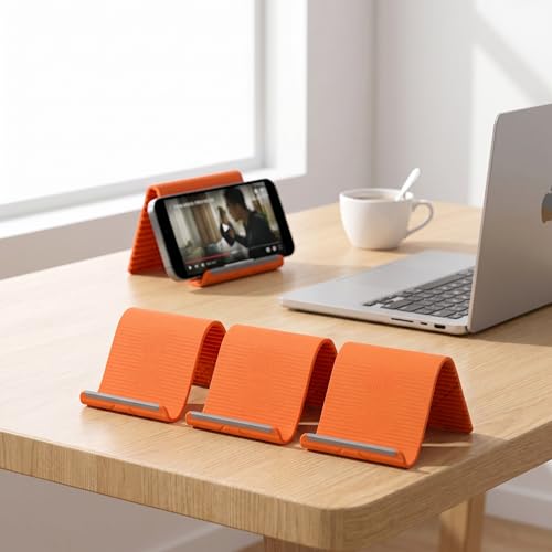 3 Pack 4-in-1 Foldable Silicone Stand for Laptop & Phone Portable Multi-Device Holder with Screen Hook & Notebook Riser Soft Anti-Slip Tablet Mount for Desk Travel Home Office-Orange - color: Orange3P