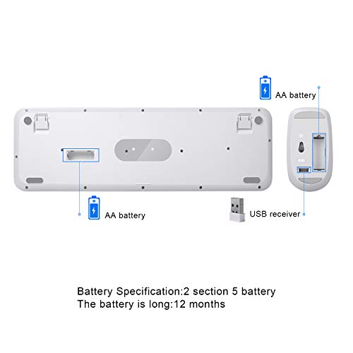 White Wireless Keyboard and Mouse Combo, Cute Bubble Keyboard with Round Keys,2.4Ghz Full Szie Aesthetic Minimalist Keyboard with Number Pad for PC Laptop Desktop - color: White wireless keyboard and mouse