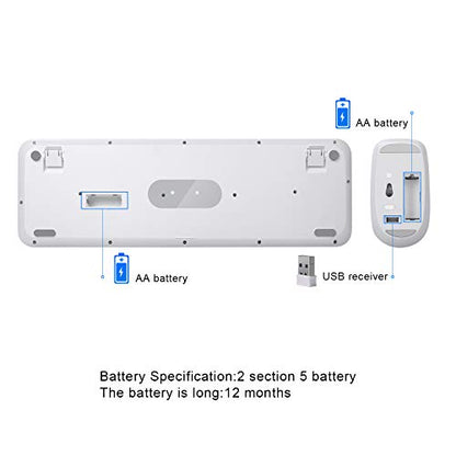 White Wireless Keyboard and Mouse Combo, Cute Bubble Keyboard with Round Keys,2.4Ghz Full Szie Aesthetic Minimalist Keyboard with Number Pad for PC Laptop Desktop - color: White wireless keyboard and mouse