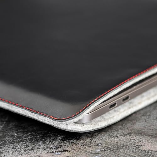 Casemade Real Leather Laptop Sleeve for MacBook Pro & Air Fits 13, 14, 15 & 16 Inch - Genuine Full Grain Leather with Soft Wool Lining (13 inch - MacBook Air M1/M2/M3/M4/M5, Pro 2016-2024, Neo 2026) - color: Black, size: 13” Pro, Air (M1-M5), Neo