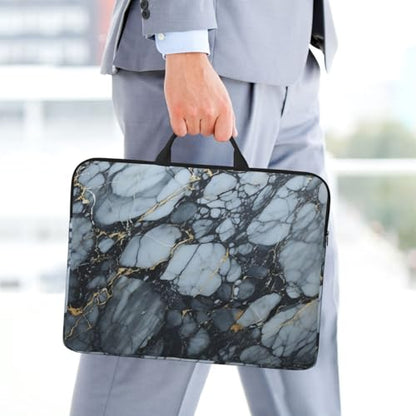 14 Inch Laptop Sleeve Case Waterproof Lightweight Laptop Case Bag Black Textured Marble Travel Laptop BagsWith Handle Briefcase Messenger Bag For Women Men