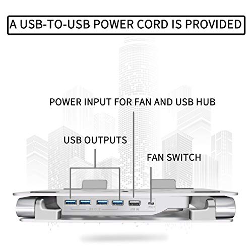 SOUNDANCE Laptop Cooling Pad with Low-Noise Fan and 3.0 USB Hubs, Ventilated Laptop Cooler Prevent Overheating, Ergonomic Laptop Stand Support Up to 17” Gaming Notebook Computer, Aluminum