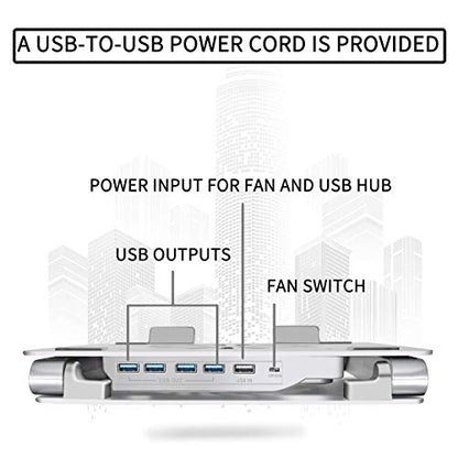 SOUNDANCE Laptop Cooling Pad with Low-Noise Fan and 3.0 USB Hubs, Ventilated Laptop Cooler Prevent Overheating, Ergonomic Laptop Stand Support Up to 17” Gaming Notebook Computer, Aluminum