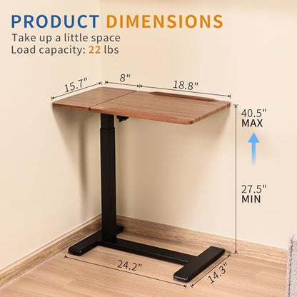 Adjustable Overbed Bedside Table with Hidden Wheels, Pneumatic Tilt Board Rolling Laptop Standing Desk Cart, Mobile Over Bed Sofa Chair Side End Tables, Walnut (Walnut) - color: Walnut