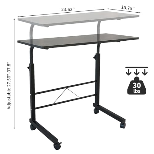 Karl home Side Table Mobile Standing Desk, 23.62" L x 15.75" W, Black | Adjustable Height, Portable Laptop Table, TV Tray Computer Workstation, Sofa Bed Table, For Home Office - size: 23.6"