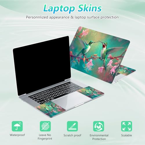 Laptop Skin Sticker Decal 12"-15.6" Universal Laptop/Notebook/Netbook Vinyl - Waterproof Scratch Resistant,Fits HP Dell Lenovo MacBook,2 Free Wrist Pads,Easy Apply & Remove,Green Hummingbird Flower - color: Green Hummingbird Flower