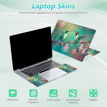 Laptop Skin Sticker Decal 12"-15.6" Universal Laptop/Notebook/Netbook Vinyl - Waterproof Scratch Resistant,Fits HP Dell Lenovo MacBook,2 Free Wrist Pads,Easy Apply & Remove,Green Hummingbird Flower - color: Green Hummingbird Flower
