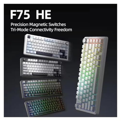 F75HE Mechanical Keyboard Magnetic Switch 75% 80 Keycaps 8K Polling Rate Tri-Mode RGB Hot Swap F75 Wireless Gaming Keyboard(Gradient Gray) - color: Gradient Gray