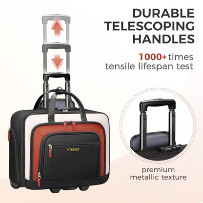 Rolling Laptop Bag, 17.3In Rolling Briefcase for Women Work College Teacher | Lockable, Insulated & Waterproof Pocket, Carry on Rolling Computer Bag Rolling Bag for Business, Laptop Bag with Wheels Gift - color: Black/White/Brown