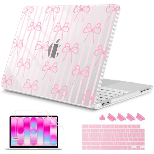 Mektron Case for 2026 MacBook Neo 13-inch A18 Pro chip A3404 Laptop Cover with 13-inch (Diagonal) Liquid Retina Display+ Keyboard Cover+ Screen Protector, Bowknots Pink Striped - color: Bowknots Pink Striped