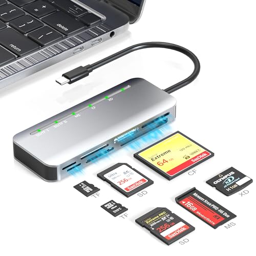 Memory Stick Pro Duo Card Reader, 7 in1 Memory Stick Pro Duo Adapter USB C for SD/TF/CF/XD/MS, Multi Card Reader for Camera, Game Trail Camera, Phone, Tablet, Laptop, Android