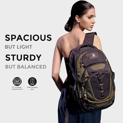 Swissdigital Design Laptop Backpack with USB Charging Port, Travel Backpack Fits 15.6-Inch Computer, 31l College School Backpack for Men, Tan/Black | SD803-34 - color: Tan/Black