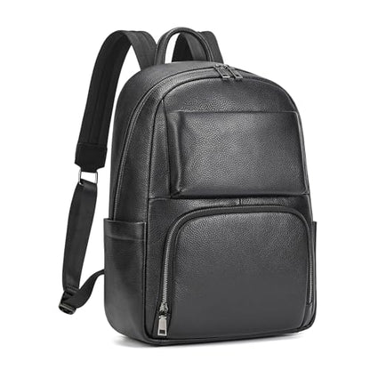 Genuine Leather 15.6 Inch Laptop Backpack for Men, Multi Pocket Casual Daypack Shoulder Bag for Business Travel Outdoor, Black - color: Black