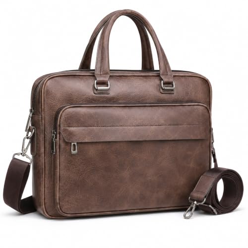 Vintage Leather Laptop Briefcase, 16 Inch Messenger Bag, Crossbody Shoulder Computer Satchel for Men Office Computer Bag - color: Brown