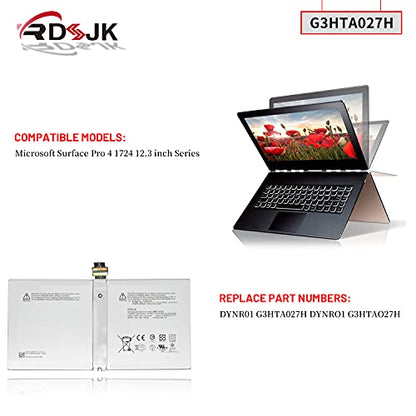 G3HTA027H DYNR01 Laptop Battery for Microsoft Surface Pro 4 Pro4 1724 12.3" Series Tablet DYNRO1 G3HTA026H 7.5V 38.2Wh 5087mAh with Tools