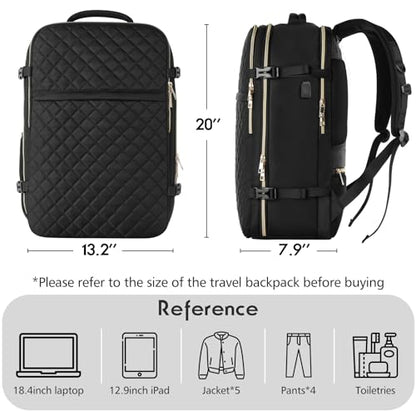 Large Travel Backpack Women, Flight Approved Carry On Backpack, Water Resistant Anti-Theft Casual Daypack Bag Fit 18.4 Inch Laptop with USB Charging Port, Black - color: Black, size: 18.4 inch