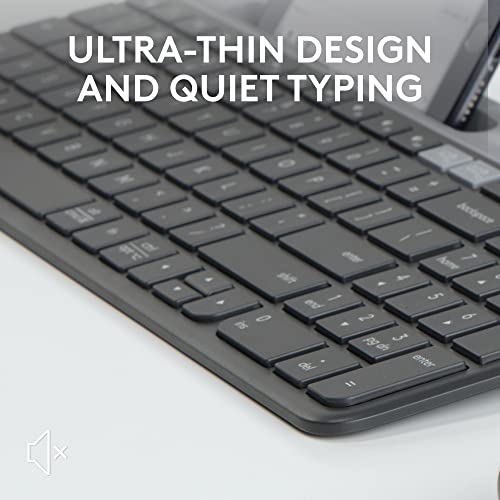 Logitech K585 Slim Wireless Keyboard with Built-in Phone Cradle - Graphite | Bluetooth with included USB receiver, connects 2 devices, cradle can hold smartphone or tablet up to 10 in. in landscape mode - color: Graphite
