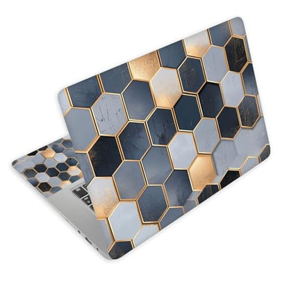 Universal Laptop Skin Decal, 3-Piece Vinyl Protector for 12 13 14 15.6" Notebook, Waterproof Anti-Scratch, Easy Trim & Bubble-Free Finish, Grey and Navy Blue Geometric Cubes - color: Grey and Navy Blue Geometric Cubes