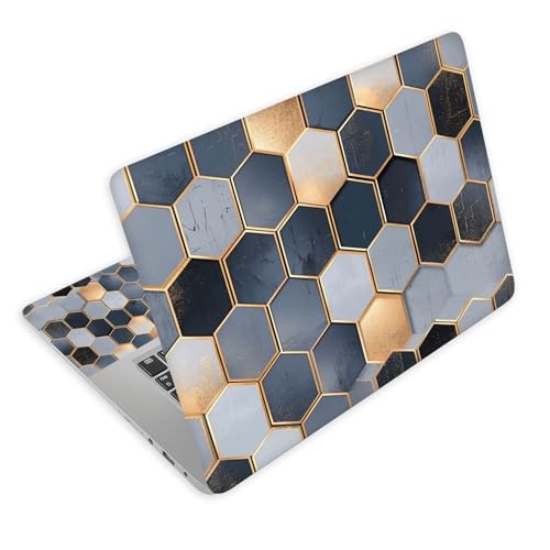 Universal Laptop Skin Decal, 3-Piece Vinyl Protector for 12 13 14 15.6" Notebook, Waterproof Anti-Scratch, Easy Trim & Bubble-Free Finish, Grey and Navy Blue Geometric Cubes - color: Grey and Navy Blue Geometric Cubes