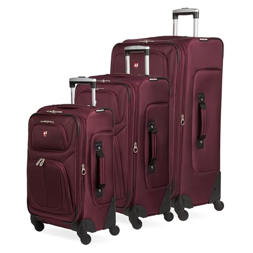 SWISSGEAR Sion Softside Expandable Spinner Luggage Durable Lightweight Travel Suitcase, Merlot, 3-Piece Set (Carry-On/Medium/Large) - color: Merlot, size: 3-Piece Set (Carry-On/Medium/Large)