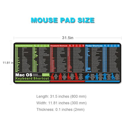 MacOS Keyboard Shortcut Mouse Pad, Large Mac Shortcuts Cheat Sheet Desk Mat, Non-Slip Rubber Base, Sewn Edges, Washable, XXL 31.5"x11.8"x0.1" - color: 11mac