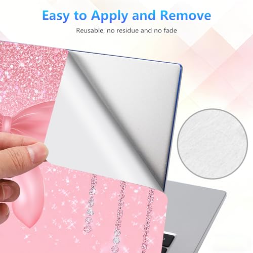 Laptop Skin Sticker Decal 15-15.6 Inch with Cute Mouse Pad, Universal Reusable Vinyl Sticker for 12.1 13 13.3 14 15.4 Inch Netbook and Notebook PC, Pink Glitter Bow - color: Pink Glitter Bow