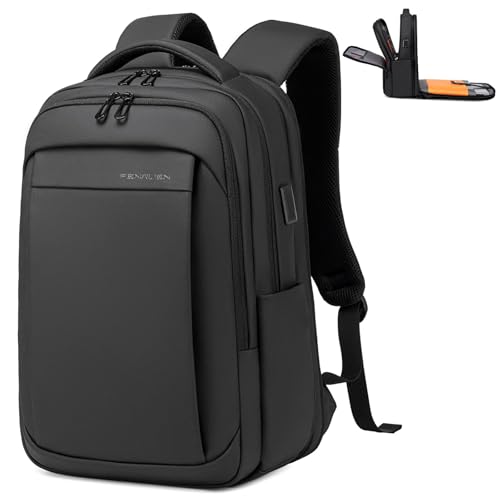 FENRUIEN Expandable Travel Backpack for Men, Water Resistant Computer Backpack with USB Charging Port，Black Laptop Bag 15.6 Inch - size: 15.6 Inch, style: Travel Backpack