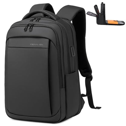 FENRUIEN Expandable Travel Backpack for Men, Water Resistant Computer Backpack with USB Charging Port，Black Laptop Bag 15.6 Inch - size: 15.6 Inch, style: Travel Backpack