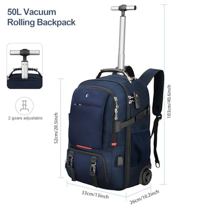 Backpack with wheels,rolling backpack with 2 Packing Cubes and compression bags,Laptop Compartment,Water Resistant Luggage suitcase,Air Travel,Weekend Trips (Blue) - color: Blue