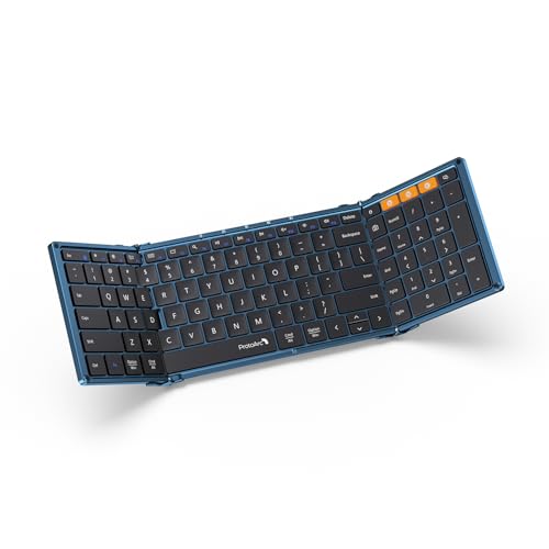ProtoArc XK01 Full-Size Foldable Bluetooth Keyboard for Travel, Blue | 105 keys, number pad, 0.65in keycaps, 3-device Bluetooth 5.1 switching, USB-C charging, for laptop tablet phone - color: Dark Blue