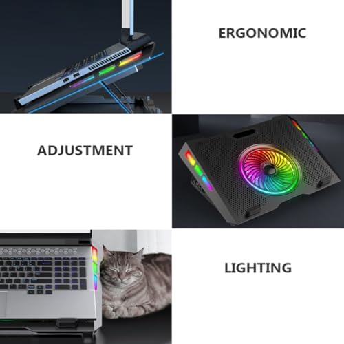 Artibetter Adjustable Laptop Cooling Stand Quiet Foldable Cooler with RGB Lighting with Five Levels Height Adjustment, Plastic and Iron Mesh Material, for Gaming and Office Use