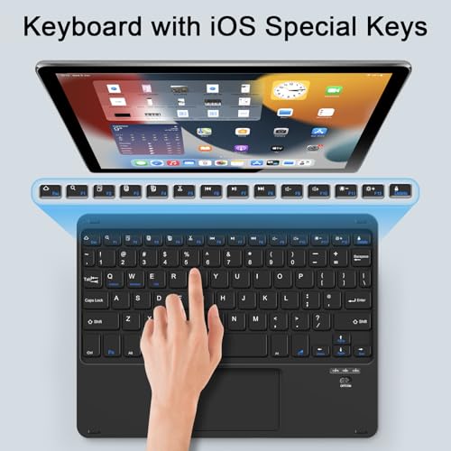 Wireless Bluetooth Keyboard, Rechargeable Bluetooth Keyboard with Trackpad, Compatible with iPad, Smartphone, Computer, Windows, iOS, Android, Black - color: Black+Light