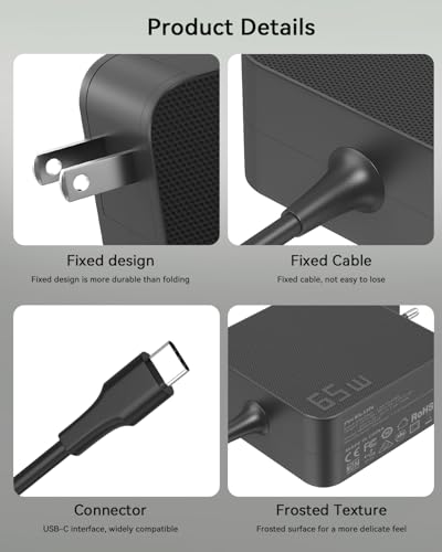 AKELON 65W USB C Laptop Charger for Lenovo Thinkpad Yoga HP Elitebook Spectre Dell Latitude MacBook Pro ASUS Chromebook Samsung 20V 3.25A Type C PD Wall Fast Power Adapter
