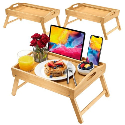Bed Table Tray with Folding Legs, (2 Pack) Laptop Holder and Handles - Breakfast Tray Bamboo Bed Tray for Eating, Sofa, Bed, Food Trays for Eating on Couch, Snacking and Working - size: 2 Pack Medium 15.75" x 12" x 8"