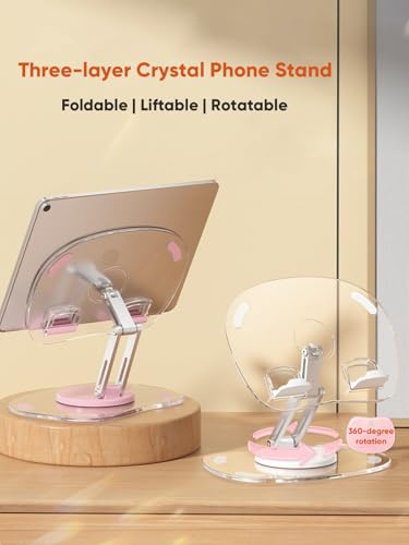 360 Degree Rotating Tablet Phone Holder Height Adjustable, Portable IPad Stand Transparent and Foldable, Adjustable Tablet Holder for iPad Air 5/4/Mini 6/Mini 5/10.2/Pro 12.9/Pro 11, Monitor, Black - color: Black