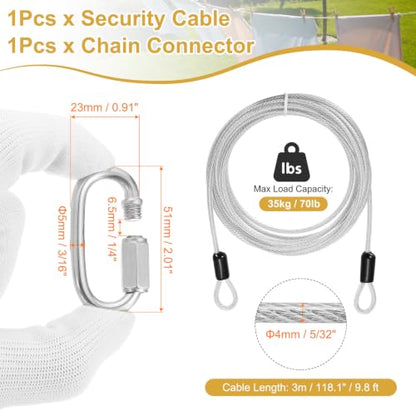 PATIKIL Security Cable Lock (5/32" Dia 9.8ft, Clear) Vinyl Coated 304 Stainless Steel Double Loop Flexible Wire Rope Safety Cable with Quick Links Locking Connectors - color: Clear, size: 5/32" x 9.8ft