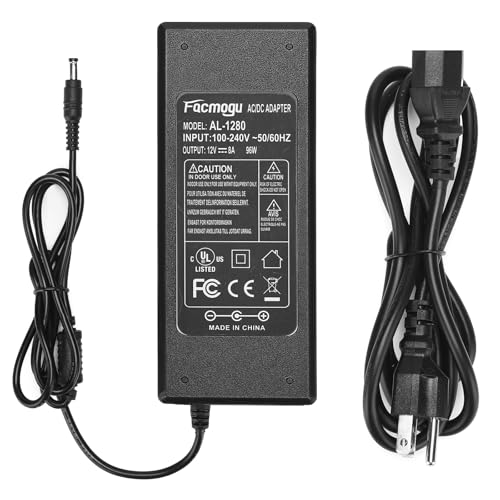 Facmogu 12V 8A AC to DC Converter Power Adapter, 96W AC 100-240V to DC 12V Transformer Desktop Regulated Power Supply, 3 Pin 6.7ft Switching Power Cord for LED Strip Light 5.5mm x2.5mm & 2.1mm Plug - size: 12V 8A (2 Prong Plug)